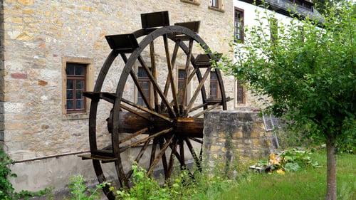 Preview: Mill wheel in motion, old watermill of Bad Sobernheim, Germany