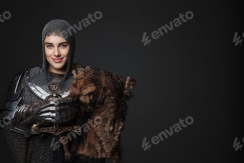 Preview: Stunning portrait of a female knight in medieval armor