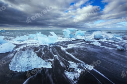 Preview: Glacier on black volcanic beach Iceland