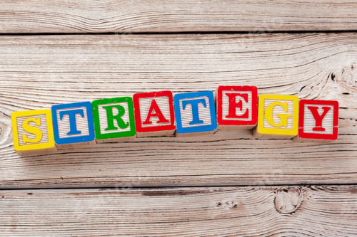 Preview: Wooden toy Blocks with the text: strategy
