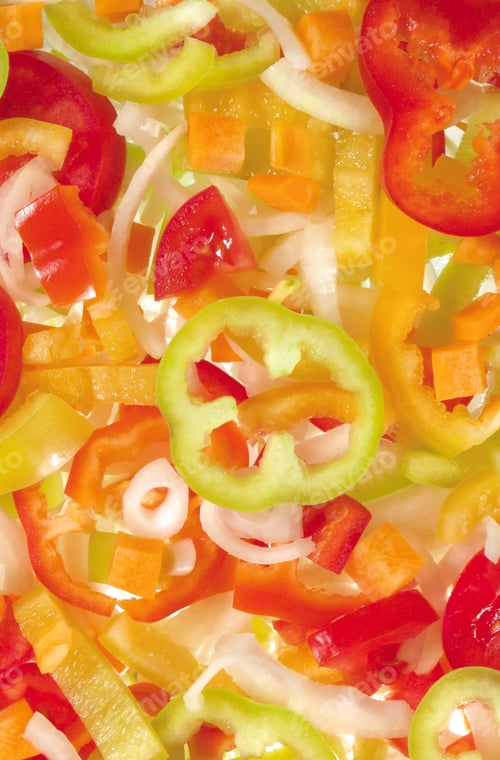 Preview: Red, yellow and green bell pepper slices
