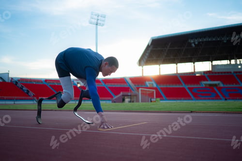 Preview: Disabled athletes prepare in starting position ready to run on stadium track