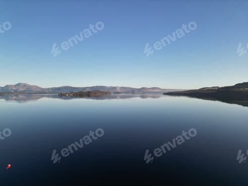 Preview: Aerial shot of Loch Lomond and Duck Bay Marina in Scotland