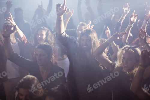 Preview: Cheerful fans dancing at nightclub during music festival