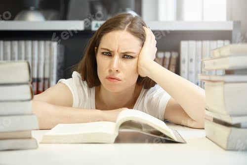 Preview: Horizontal portrait of angry, sad and frustrated teenage girl wearing casual clothes and daily make-