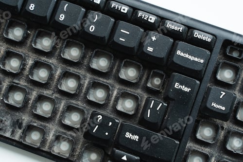 Preview: Close-Up of Old Dusty Keyboard with Missing Keys