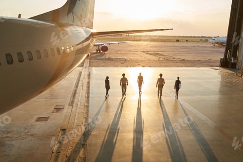 Preview: Five aircraft crew members walking to the airport