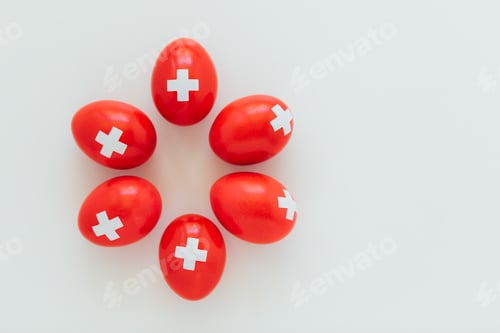 Preview: Celebrating Swiss National Holiday on August 1st with traditional eggs colored like swiss flag.tif