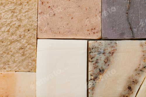 Preview: full frame shot of various handmade soap pieces