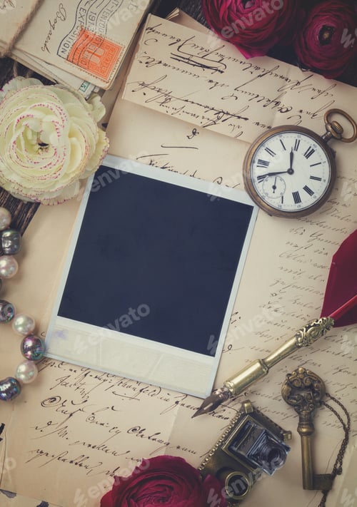 Preview: feather pen and letters