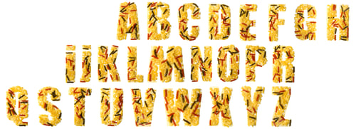 Preview: Pile of spaghetti forming a letters, all different shapes, colors and varieties