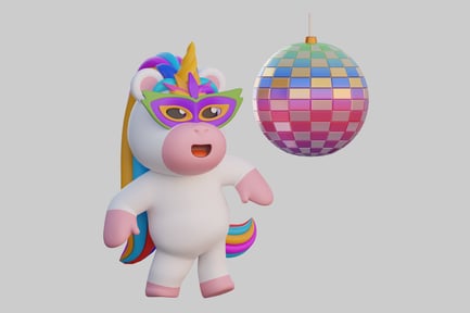 Visualização: Unicórnio de festa com bola de discoteca