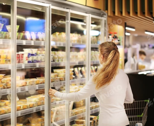 Preview: Woman Choosing Frozen Food From A Supermarket Freezer