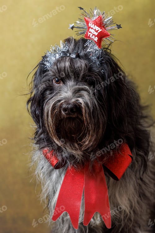 Preview: Dutch Sheepdog (Schapendoes), Happy New Year outfit