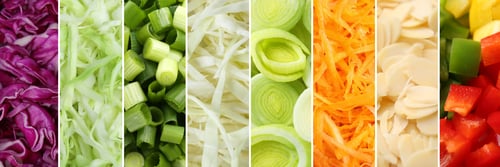 Preview: Chopped food texture. Different cut and shredded vegetables, collage