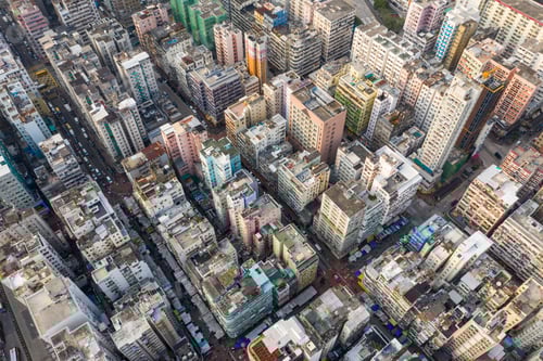 Preview: Sham Shui Po, Hong Kong 19 March 2019: Top view of Hong Kong city
