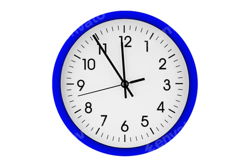 Preview: Blue watch, wall clock 11 hours 45 minutes on isolated or white background