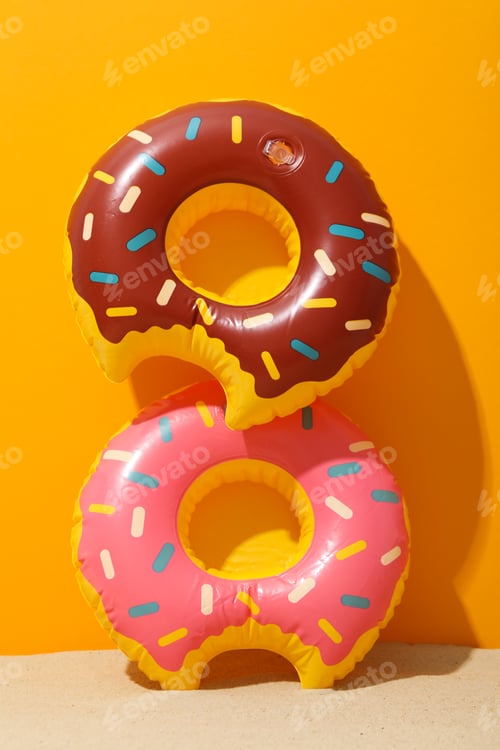 Preview: Rubber rings on sand against orange background