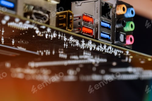 Preview: Motherboard Computer background with power connector socket Engineer plug in CPU