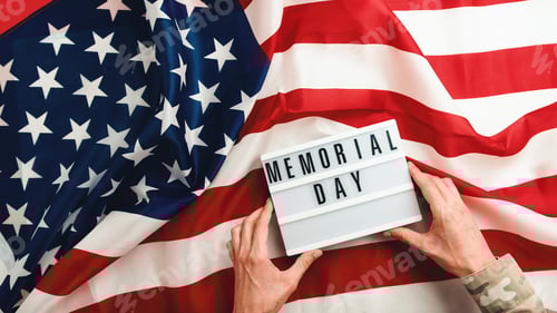 Preview: Memorial Day with American Flag and Sign