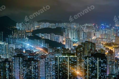 Preview: Hong Kong Downtown, China. Financial district in urban city in Asia. Skyscraper buildings.