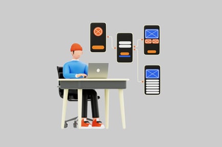 Preview: App development process cartoon character