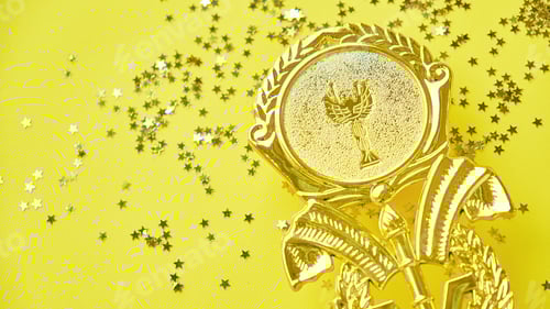 Preview: Champion gold cup trophy on yellow background. minimalism style