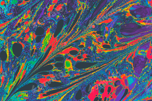 Preview: Ebru technique painting in blue and red tones