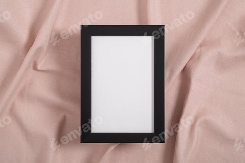 Preview: Black picture frame with white mockup on a pink textile