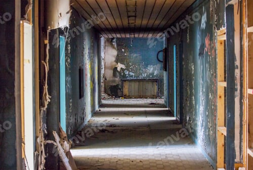 Preview: Corridors, walls and doors in abandoned building