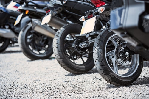 Preview: Motorcycle Luxury Items Close-Up: Headlights, Shock Absorber, Wheel, Wing, Toning.