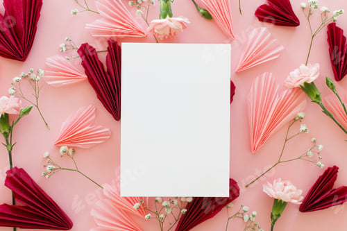 Preview: Valentines day card mockup, space for text. Empty greeting card, stylish pink and red hearts