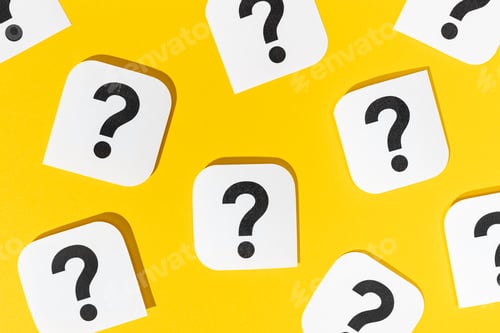 Preview: Many Question marks signs on yellow background