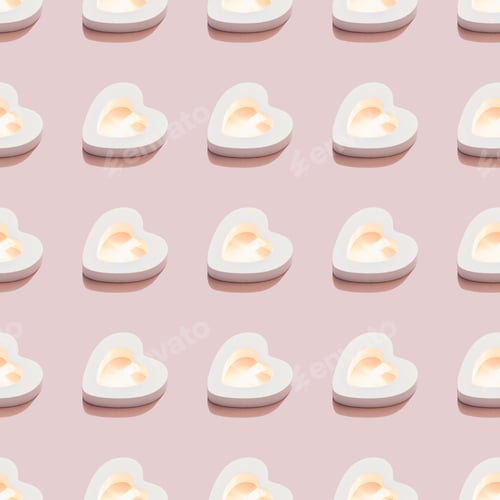 Preview: Seamless texture made of Heart with sparkle inside on pink background. Isometric romantic pattern