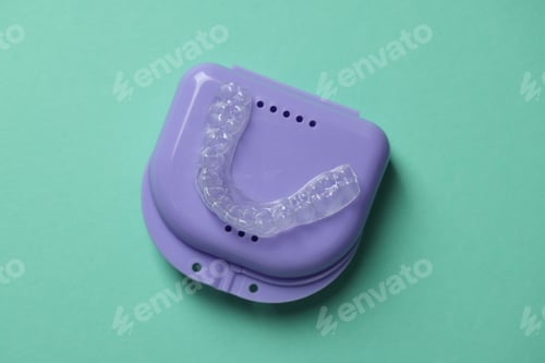 Preview: Clear aligner and retainer case on turquoise background, top view