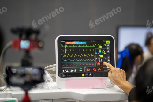 Preview: Female hand pointing to a heart rate monitor