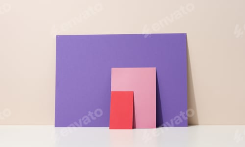 Preview: Blank purple, pink cardboard sheet of paper with shadow on white table