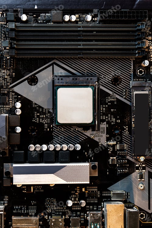 Preview: Computer parts of processing unit close up