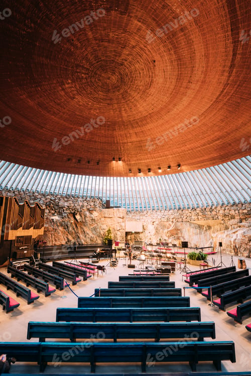 Preview: Helsinki, Finland. Interior Of Lutheran Temppeliaukio Church Als