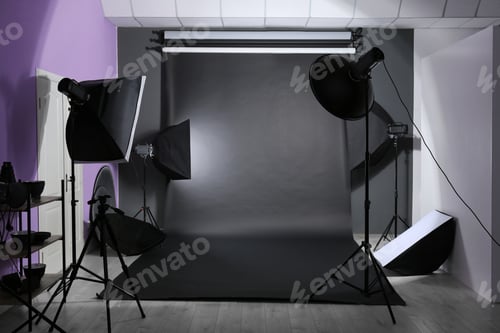 Preview: Interior of modern photo studio with professional equipment
