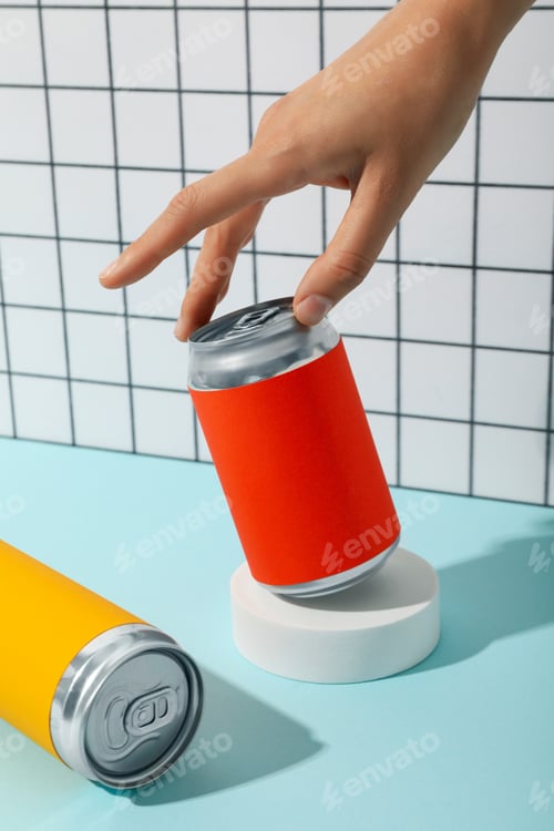 Preview: A metal can with a red wrapper in his hands