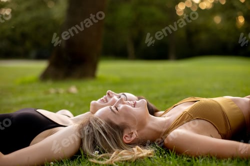Preview: Women Relaxing Peacefully on a Grassy Lawn