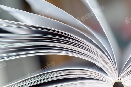 Preview: Close up opened book page with blurry background