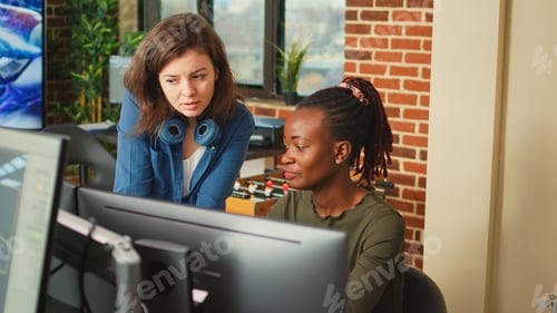 Preview: Team of office workers brainstorming ideas to create 3d content