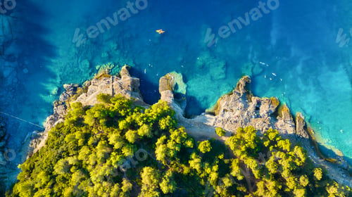 Preview: Aerial view on beach and people. Vacation and relax. Beach and blue water.