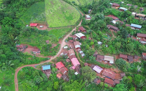 Preview: Aerial view from drone of the rural village in the mountains