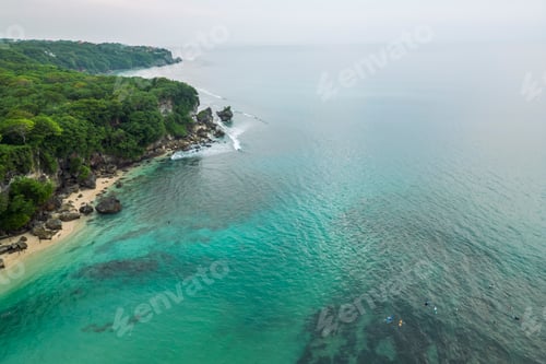 Preview: Aerial view of the seashore of Padang Padang Beach on Bali Island.