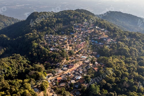 Preview: mountain ridge and clouds in rural jungle bush forest. Khun Chang Khian, Thailand