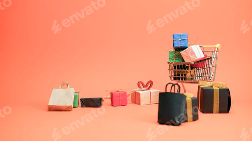 Preview: Black Friday Cart Between gift boxes on orange