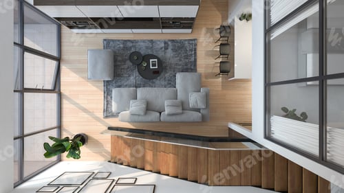 Preview: Interior of modern living room with sofa 3 D rendering